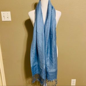 Light Blue Scarf with Fringe - OS
